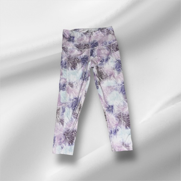 GAIAM Pants - Gaiam High Rise Yoga Leggings Purple Palm Leaf Print | Size M Stretch Activewear